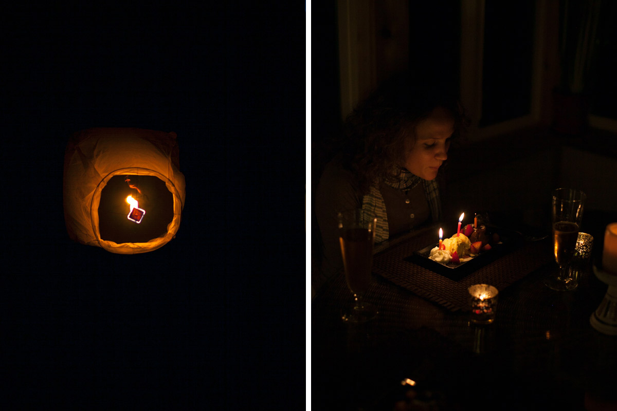 Ice cream, cake and candles. 